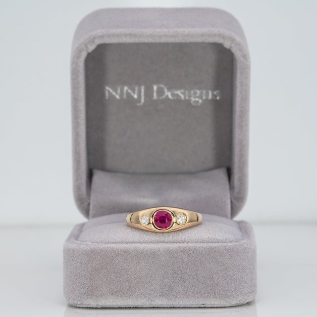 Modern Aaa Burma Ruby Ring With Earth-Mined Diamond Accents in Solid 14k Gold, 5mm, Size 6.75 For Sale - Image 3 of 9