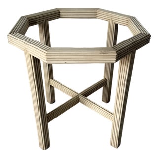 Vintage Faux Pencil Reed Carved Wood Octagonal Dining Table Base For Sale