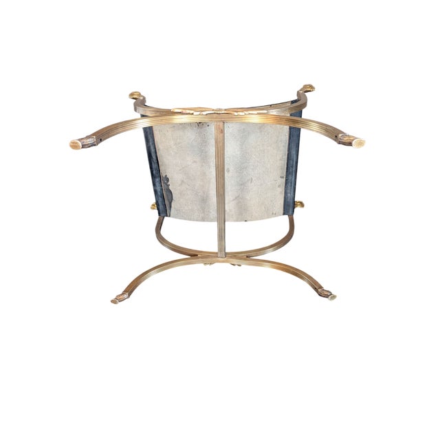 1960s Maison Jansen-Style Brass and Leather Stool With Ram's Head Decoration For Sale - Image 9 of 12