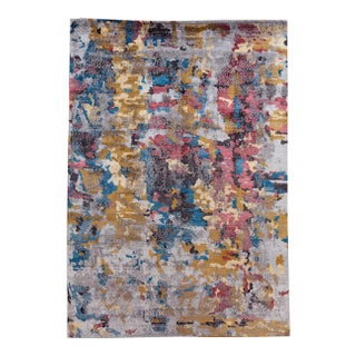21st Century Contemporary Abstract Grey Silk Area Rug For Sale