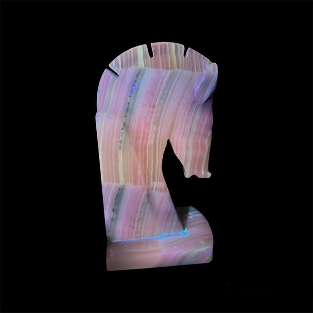 1970s Banded Calcite Carved Horse Head Bookend in Pink Uv Reactive Glow For Sale - Image 4 of 9