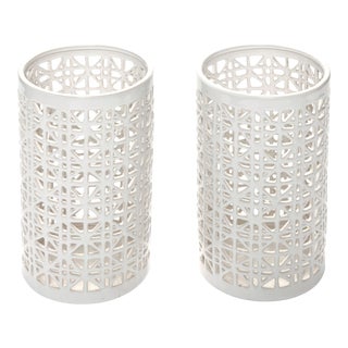 Modern Reticulated Blanc De Chine Ceramic Candle Holders For Sale