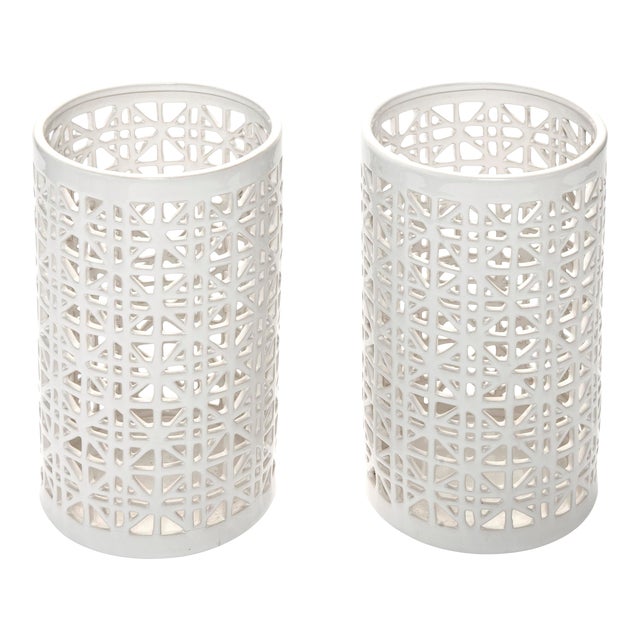 Modern Reticulated Blanc De Chine Ceramic Candle Holders For Sale