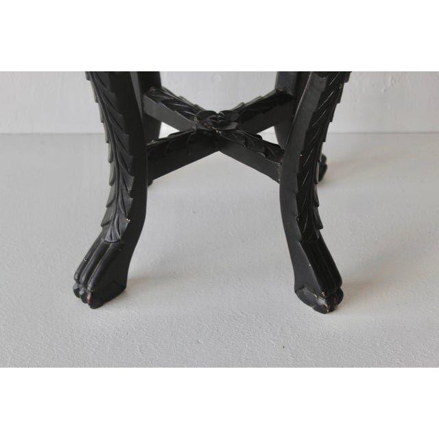 Mid 20th Century Asian Carved Rosewood Style Wood Stool Plant Stand With Inset Marble Top Vintage Mid-Century For Sale - Image 5 of 17