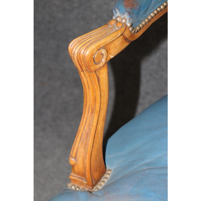 French Louis XV Style Walnut and Leather Set of 10 Dining Chairs C. 1940s For Sale - Image 14 of 15