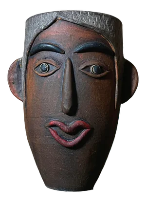 Vintage Folk Art Hand Built Face Pot (Ca. 1960)