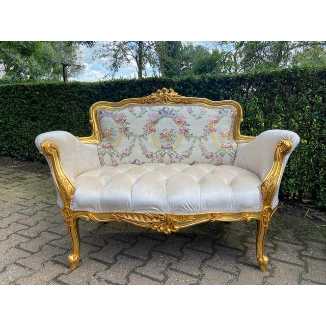 Beige 1980s French Louis XVI Gold Beech Beige Settee For Sale - Image 8 of 13