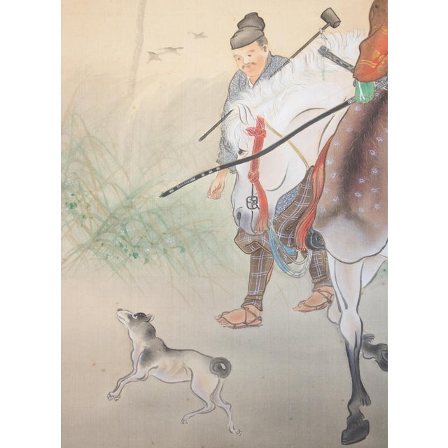 Textile XL "Samurai" by Kogyoku, Meiji Era Japanese Silk Scroll Painting For Sale - Image 7 of 18
