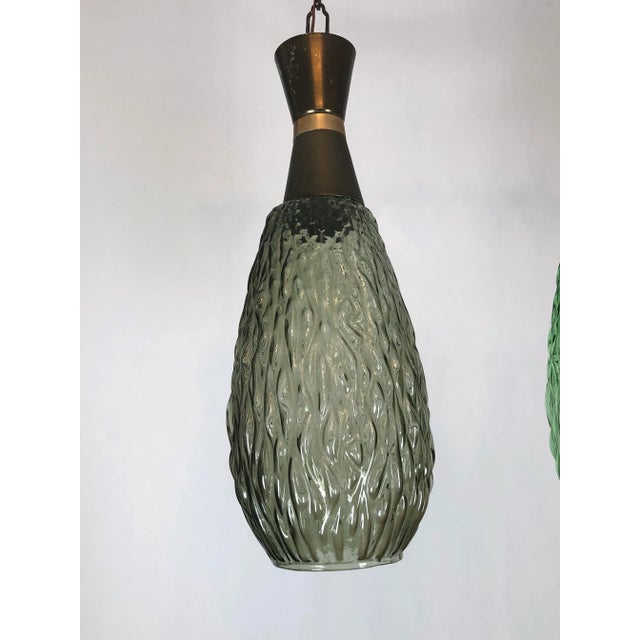 Mid-Century Modern Italian Metal & Glass Pendant Lamps, 1960s, Set of 2 For Sale - Image 3 of 14