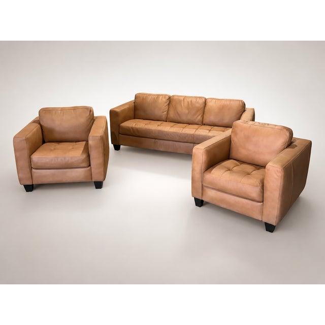 Loom Golden Light Leather Sofa & Lounge Chair Set Special Edition For Sale - Image 9 of 11