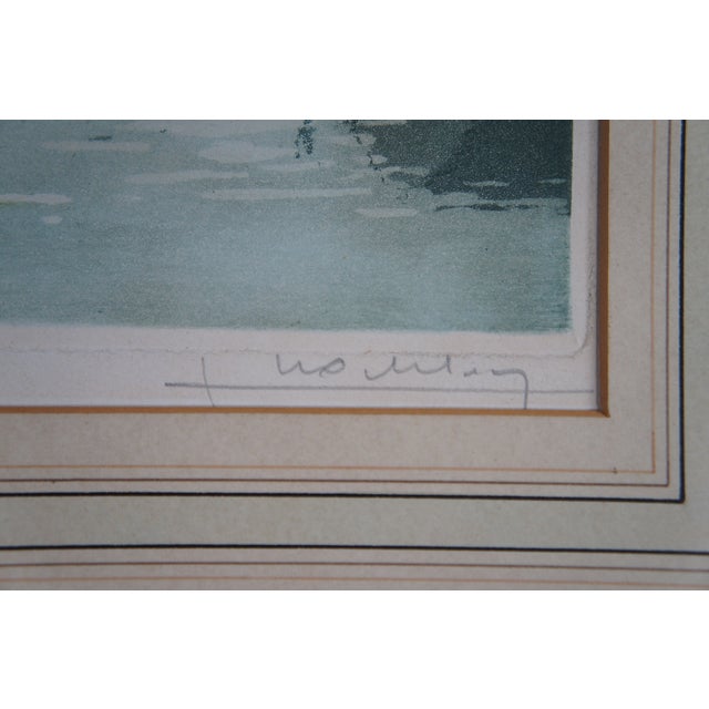 Vintage German Hand Signed Colored Etching European Cottage River Landscape 18" For Sale - Image 11 of 12