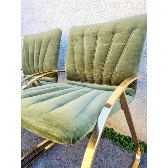 Italian Modern Brick Green Velvet and Gold Chromed Metal Chairs, 1970s, Set of 2 For Sale - Image 4 of 15