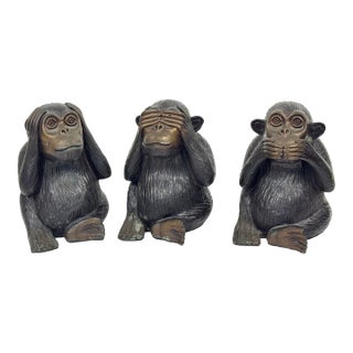 Vintage Cast Brass 3 Wise Monkeys For Sale