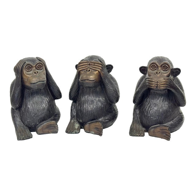 Vintage Cast Brass 3 Wise Monkeys For Sale