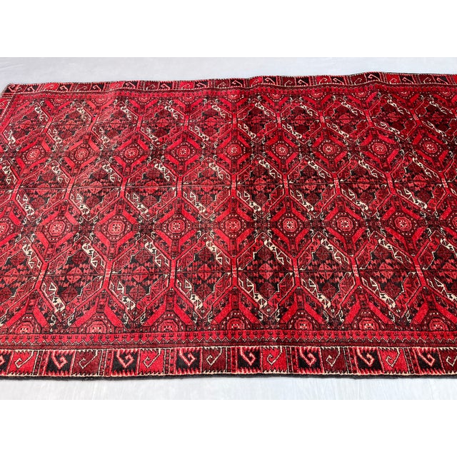 Vintage Afghan Bashiri Turkmen Ikat-Lattice Rug - 7'0" X 4'2" For Sale - Image 6 of 14