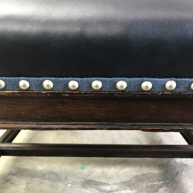 1920s Oak Leather Linen Armchair Reupholstered For Sale - Image 10 of 12