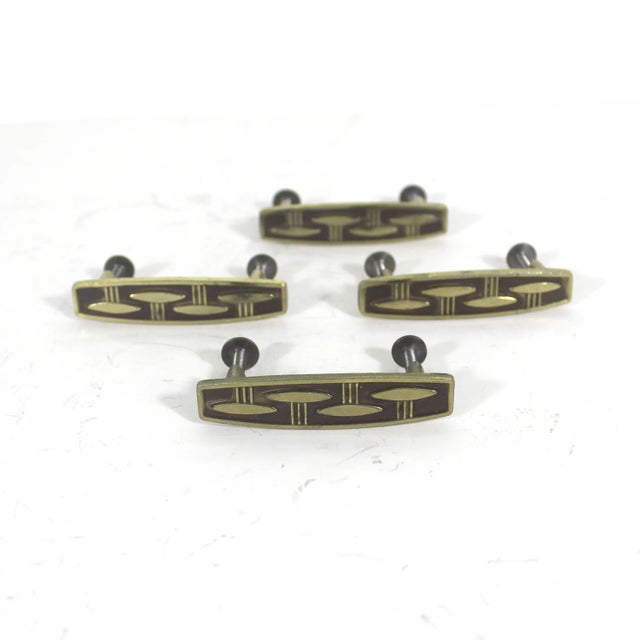 Mid-Century Modern Set of Four Atomic Mid-Century Danish Modern Style Brass Drawer Pulls Rectangular Dresser Handles For Sale - Image 3 of 10