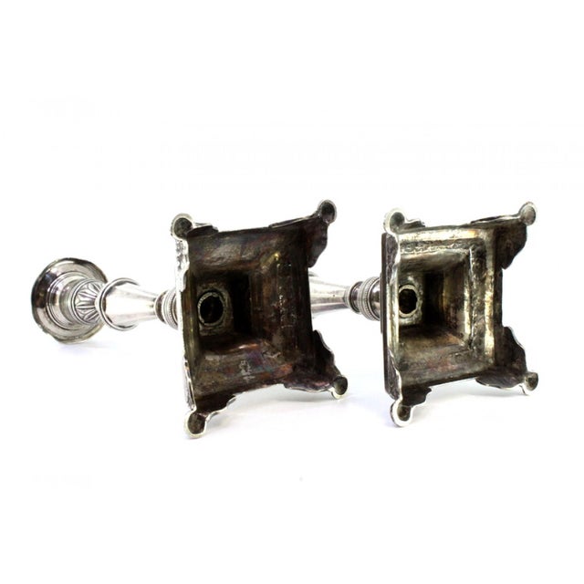 Metal Silver Candlesticks with Turned Stems, Set of 2 For Sale - Image 7 of 11