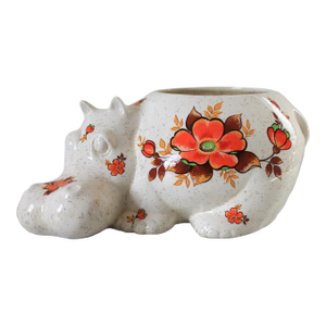 Vintage Glazed Ceramic Hippopotamus Planter