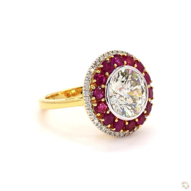 3.79 Carat Round Brilliant Cut Diamond Ruby Gold Ring, Size 6.5 For Sale - Image 9 of 9