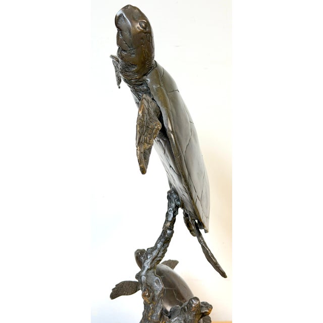 Monumental Bronze Sea Turtle Sculpture on Marble Base, Late 20th Century For Sale In West Palm - Image 6 of 18