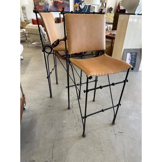 Mid-Century Modern Ilana Goor Iron Leather Stool - A Pair For Sale - Image 3 of 12