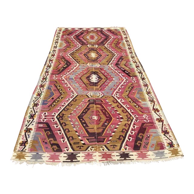 Vintage Rustic Turkish Kilim Runner - 58" X 127.5" For Sale
