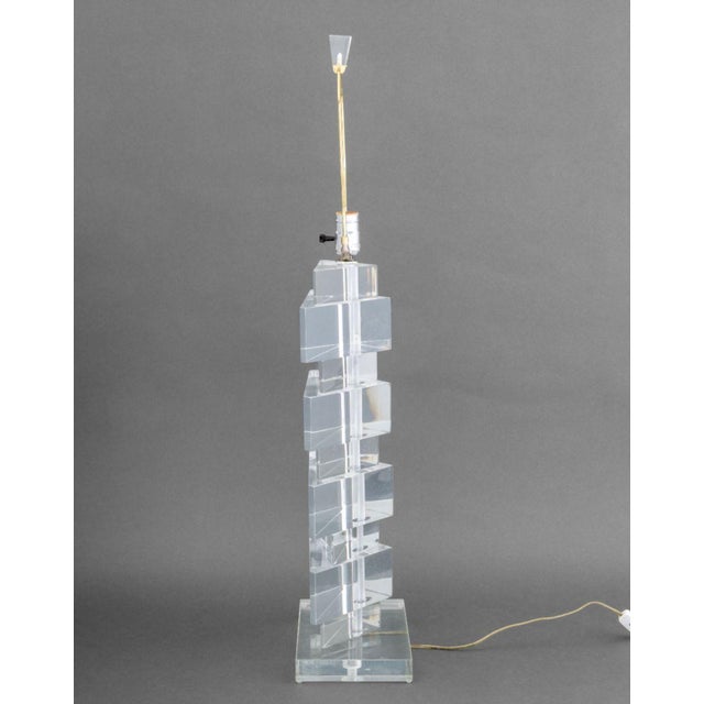 Karl Springer Style Triangular Clear Acrylic Lamp For Sale - Image 9 of 10