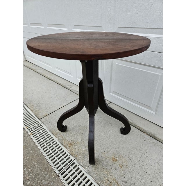 Primitive Round Wooden Pedestal Pub Table For Sale - Image 6 of 18