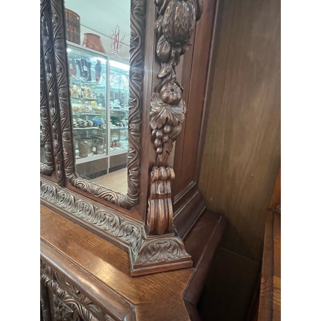 French Hand Carved Dressing Cabinet With Mirrors Armoir Vines Fruit Lions Head Late 19th Century For Sale - Image 4 of 12