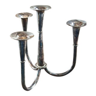Mid Century 4 Arm Silver Plate Bauhaus Candle Holder - Attributed to William Wagenfeld for WMF For Sale