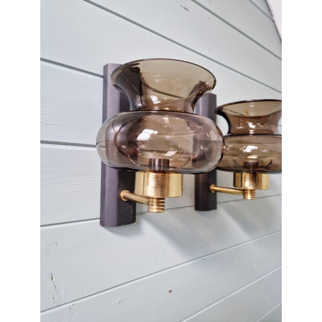 Brass and Smoked Glass Wall Sconces, 1960s, Set of 2 For Sale - Image 6 of 16