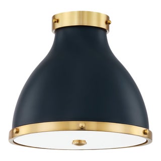 Hudson Valley Lighting Mark D. Sikes Painted No. 3 2-Light Flush Mount, Aged Brass/Darkest Blue For Sale