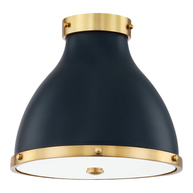 Hudson Valley Lighting Mark D. Sikes Painted No. 3 2-Light Flush Mount, Aged Brass/Darkest Blue For Sale