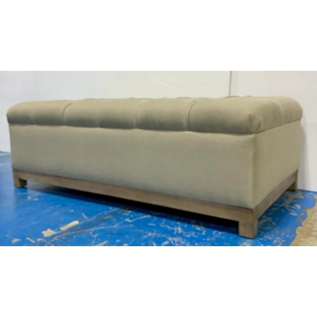 2020s Tufted Beige Linen Ottoman For Sale - Image 5 of 5