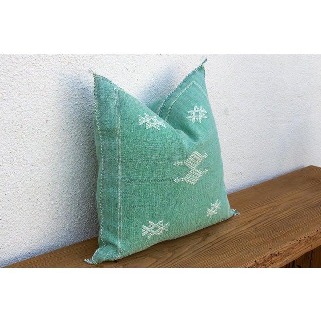 1990s Sage Diamond Cactus Silk Moroccan Pillow For Sale - Image 5 of 8