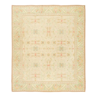 Oversized Vintage Oushak Rug in Beige & Green Floral Design - Rug & Kilim For Sale
