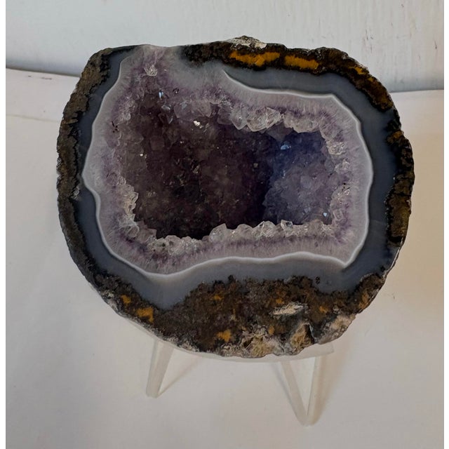 Mid-Century Modern Vintage Amethyst Geode With Mid Century Lucite Stand For Sale - Image 3 of 8