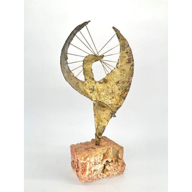 1970s 1970s Brutalist Metal Phoenix Bird Sculpture on Natural Stone For Sale - Image 5 of 12