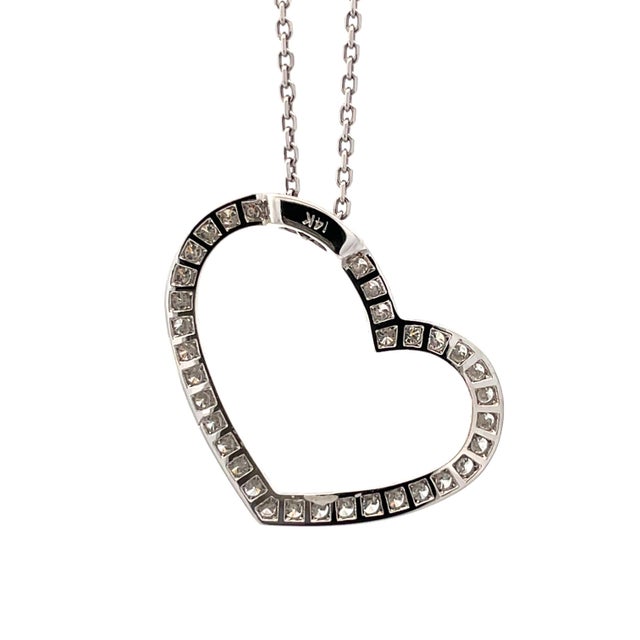 Early 21st Century 14k Gold 1.95 Carat Total Weight Diamond Heart Necklace For Sale - Image 5 of 11