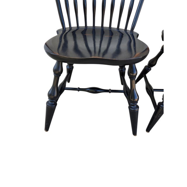 1990s 2 Nichols & Stone Windsor Side Chairs Bow Back Saddle Seat Distressed Country For Sale In Philadelphia - Image 6 of 13