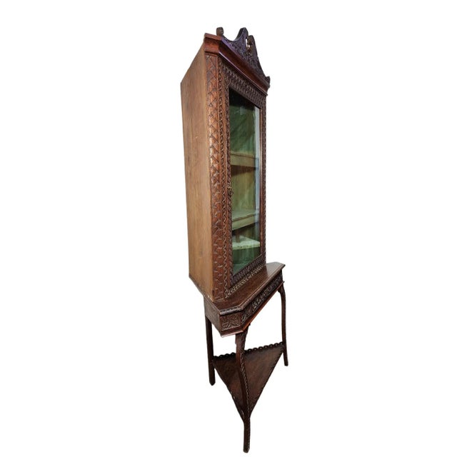 Victorian Mid 19th Century Victorian Welsh Two Piece Carved Corner Display Cabinet For Sale - Image 3 of 5
