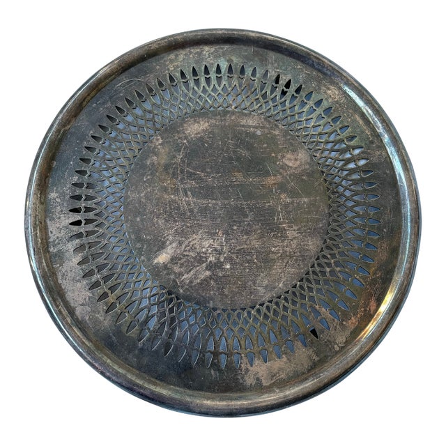 Mid 20th Century Gorham Newport Silver Plate 8" Round Footed Reticulated Trivet For Sale