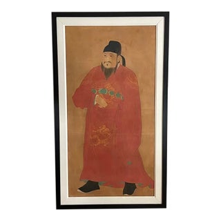 Large 19th Century Chinese Emperor Gaozu of Tang Dynasty Framed Painted Silk For Sale
