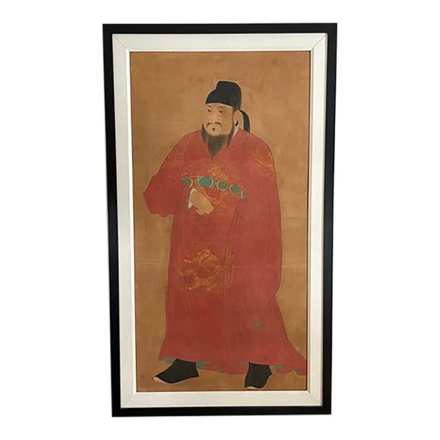 Large 19th Century Chinese Emperor Gaozu of Tang Dynasty Framed Painted Silk For Sale