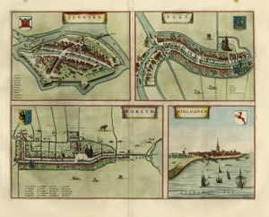 Map of Frisian Cities Sloten, Ylst, Workum and Hindelopen by Blaeu, 1652