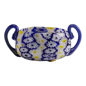 Antique Millefiori Bowl in Blue, Yellow and White, Fratelli Toso Murano 1910