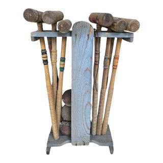 Early 20th Century Croquet Set With Stand- 7 Pieces For Sale