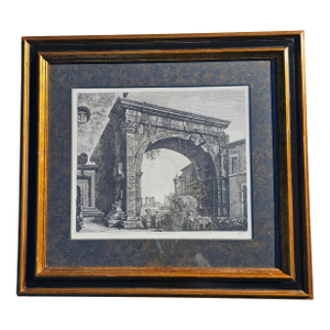 Luigi Rossini (1790–1857) 1821 Roman Antiquities Etching – Arch of Gallienus – Framed