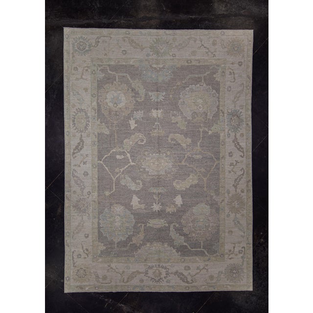 Turkish Oushak Rug Gray & Green Handwoven Wool Rug 8'9" X 12'1" For Sale - Image 9 of 9